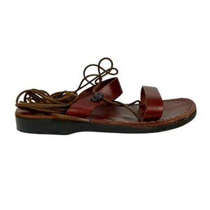 Eden Custom Handmade Brown Leather Lace-Up Gladiator Sandals Womens 37 / 6.5 US